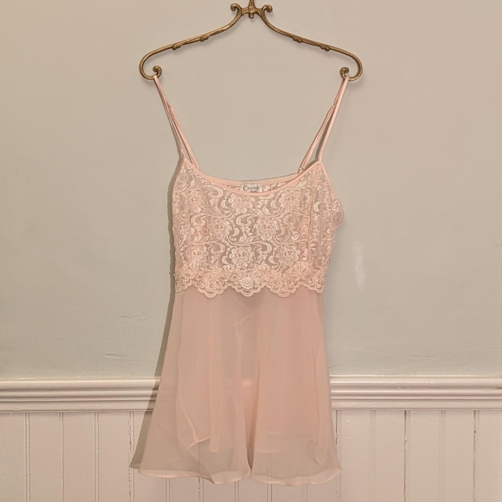 Cinema Etoile Women's Pink Lace Babydoll Sheer Lingerie Dress